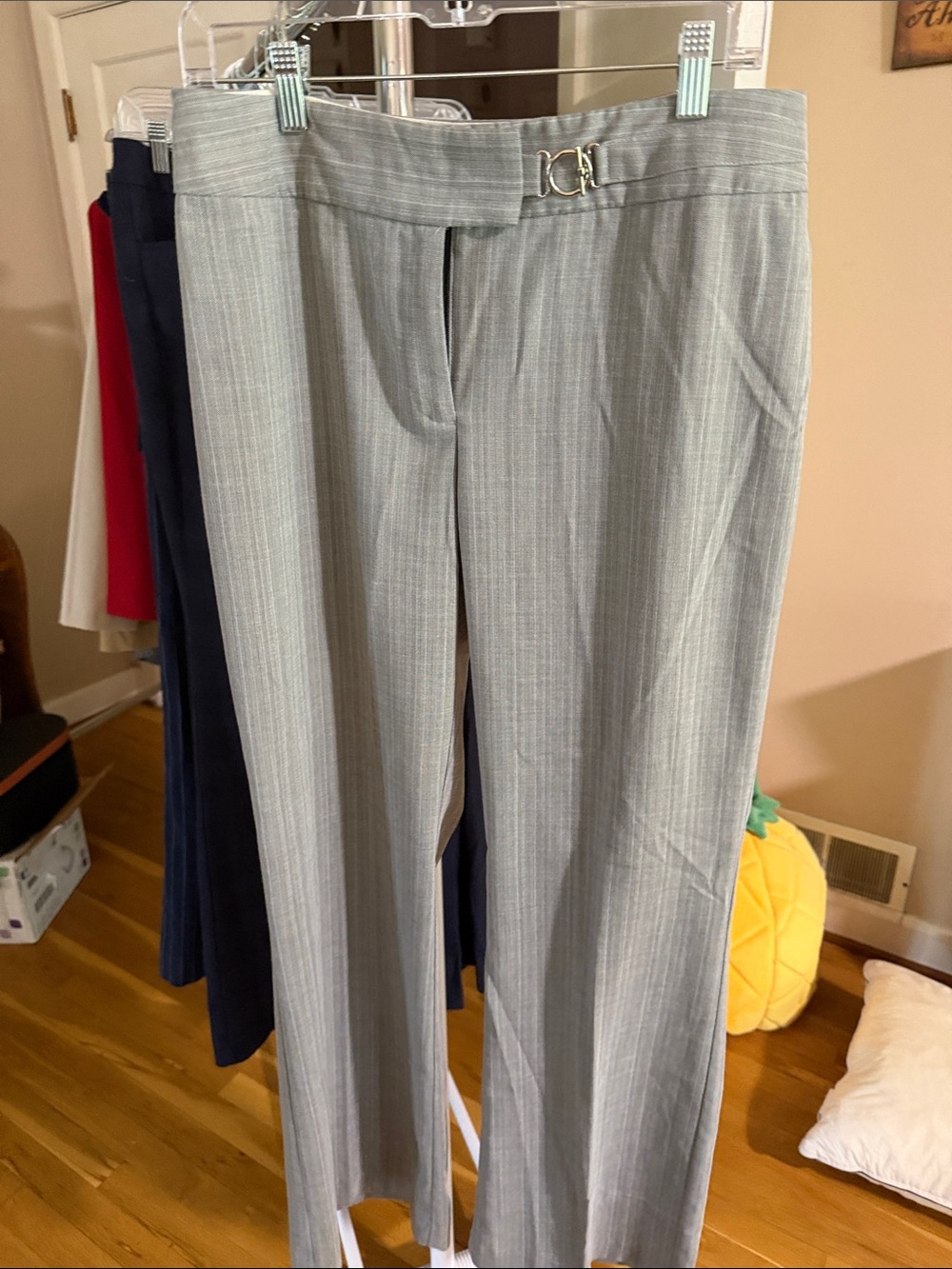 Tailored Light Gray Pinstripe Trousers with Buckle Detail